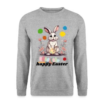 Joyeuses Pâques - Lapin de Pâques mignon - Lapin avec oeuf - Sweat-shirt Unisexe - gris chiné - Devant - Alina (178cm) & Michal (187cm)
