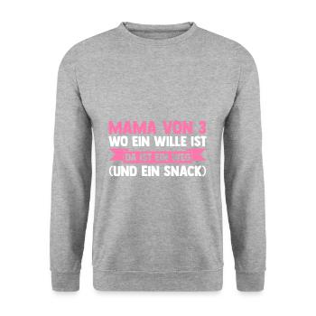 Mama Von 3 Kindern - Unisex Pullover - Weißgrau meliert - Vorne - Alina (178cm) & Michal (187cm)