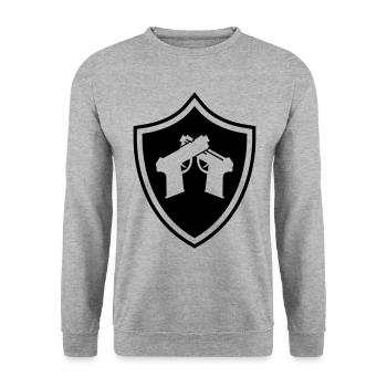 Pistole Wappen - Unisex Pullover - Weißgrau meliert - Vorne - Alina (178cm) & Michal (187cm)
