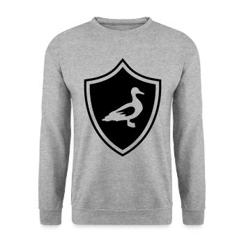 Ente Wappen - Unisex Pullover - Weißgrau meliert - Vorne - Alina (178cm) & Michal (187cm)