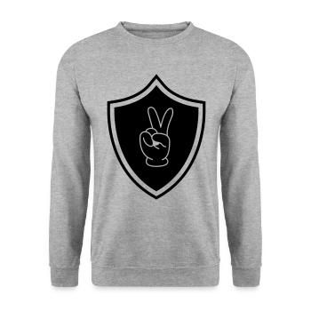 Peace Hand Wappen - Unisex Pullover - Weißgrau meliert - Vorne - Alina (178cm) & Michal (187cm)
