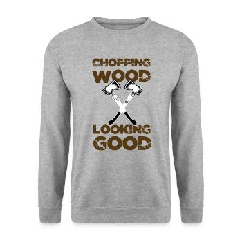 Chopping Wood Holzfäller Geschenkidee - Unisex Pullover - Weißgrau meliert - Vorne - Alina (178cm) & Michal (187cm)