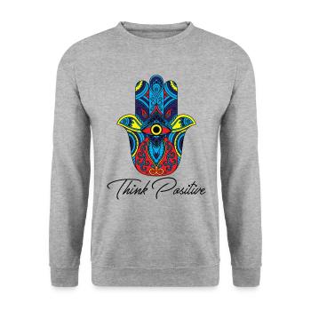 hamsa hand fatima yoga think positive Geschenk - Unisex Pullover - Weißgrau meliert - Vorne - Alina (178cm) & Michal (187cm)