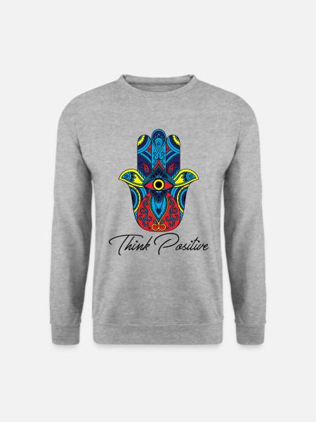 hamsa hand fatima yoga think positive Geschenk - Unisex Pullover - Weißgrau meliert