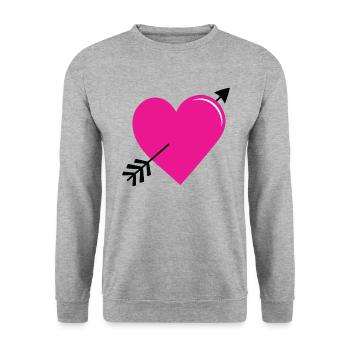 Liebesherz mit Pfeil - Unisex Pullover - Weißgrau meliert - Vorne - Alina (178cm) & Michal (187cm)