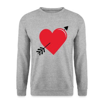 Rotes Liebesherz mit Pfeil - Unisex Pullover - Weißgrau meliert - Vorne - Alina (178cm) & Michal (187cm)