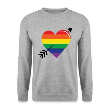 Pfeil Regenbogenherz Stolz - Unisex Pullover - Weißgrau meliert - Vorne - Alina (178cm) & Michal (187cm)