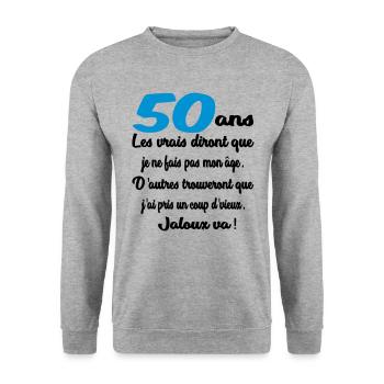 50 ans / anniversaire 50 ans / t-shirt 50 ans - Sweat-shirt Unisexe - gris chiné - Devant - Alina (178cm) & Michal (187cm)