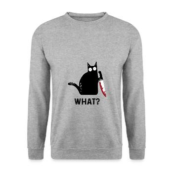 Funny killer cat What - Unisex Sweatshirt - salt & pepper - Front - Alina (178cm) & Michal (187cm)