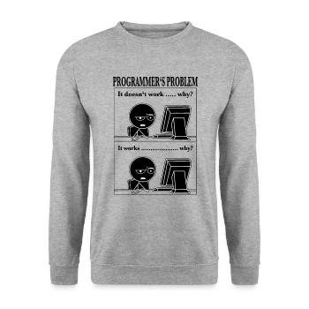 Programmer Computer Scientist Funny Cartoon T-Shir - Unisex Sweatshirt - salt & pepper - Front - Alina (178cm) & Michal (187cm)