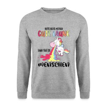 Hatte heute morgen gute Laune, dann traf Menschen - Unisex Pullover - Weißgrau meliert - Vorne - Alina (178cm) & Michal (187cm)