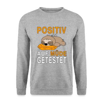 Faultier Positiv auf Müde getestet - Unisex Pullover - Weißgrau meliert - Vorne - Alina (178cm) & Michal (187cm)