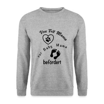 Von der Fell-Mama zur Baby-Mama - Unisex Pullover - Weißgrau meliert - Vorne - Alina (178cm) & Michal (187cm)