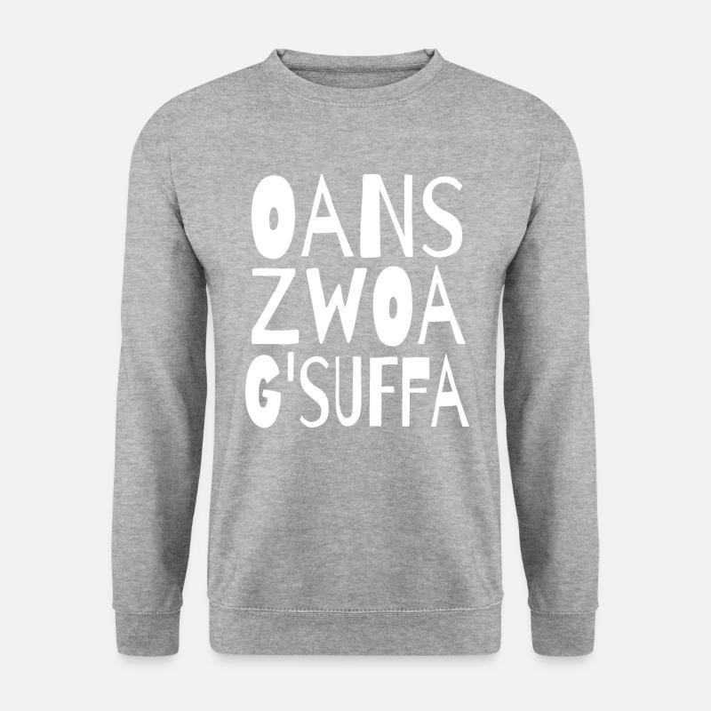 Oans, zwoa, g’suffa! - Unisex Pullover - Weißgrau meliert