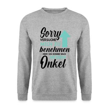 Ich versuche mich zu benehmen Onkel Geburtstag Fun - Unisex Pullover - Weißgrau meliert - Vorne - Alina (178cm) & Michal (187cm)