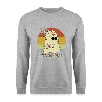 Boo Boo Crew Nurse Ghost Lustiges Halloween-Kostüm - Unisex Pullover - Weißgrau meliert - Vorne - Alina (178cm) & Michal (187cm)