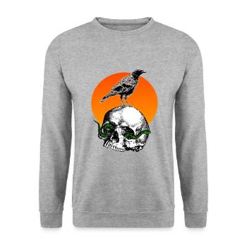 Skull Skeleon Crow - Unisex Sweatshirt - salt & pepper - Front - Alina (178cm) & Michal (187cm)
