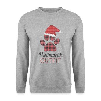 Merry Christmas Weihnachts Outfit mit Hund - Unisex Pullover - Weißgrau meliert - Vorne - Alina (178cm) & Michal (187cm)