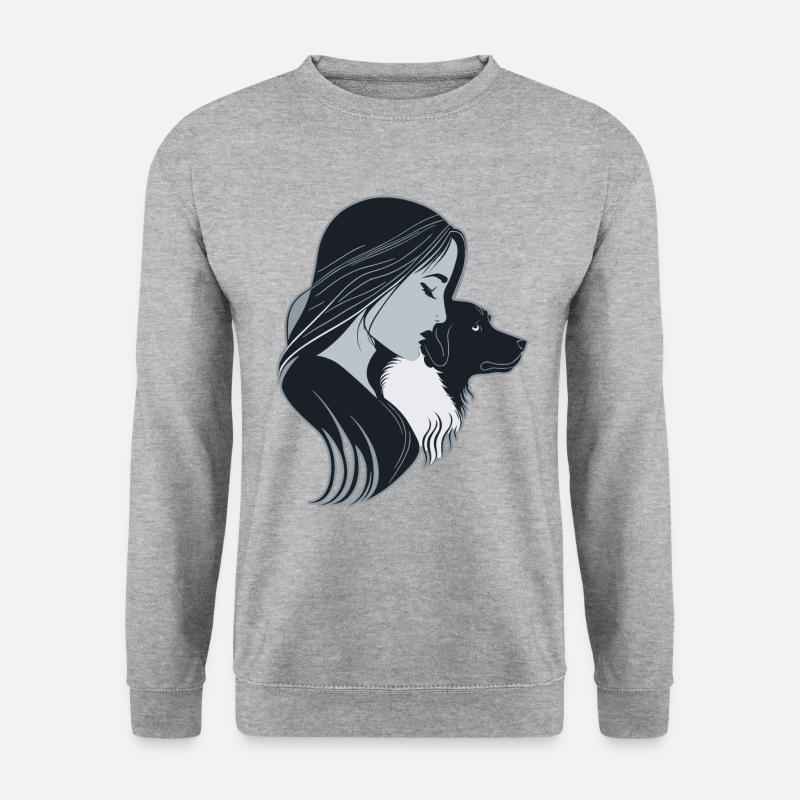 Frau und Hund - Unisex Pullover - Weißgrau meliert