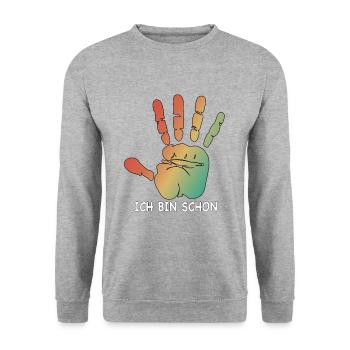 5. Geburtstag - Unisex Pullover - Weißgrau meliert - Vorne - Alina (178cm) & Michal (187cm)