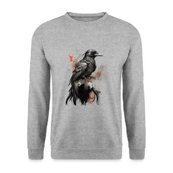 Mystic Black Raven Crow Illustration - Unisex Sweatshirt - salt & pepper - Front - Alina (178cm) & Michal (187cm)