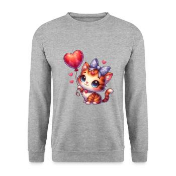 Chat volant avec des ballons chats mignons - Sweat-shirt Unisexe - gris chiné - Devant - Alina (178cm) & Michal (187cm)