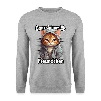 Ganz dünnes Eis Freundchen - Unisex Pullover - Weißgrau meliert - Vorne - Alina (178cm) & Michal (187cm)