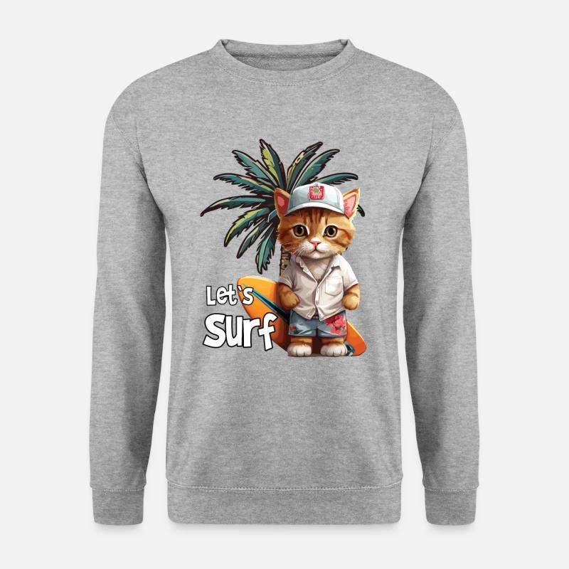 Let's Surf Cat with Surfboard - Unisex Sweatshirt - salt & pepper