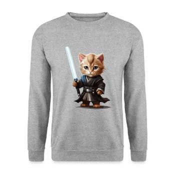 Cute cat with lightsaber - Unisex Sweatshirt - salt & pepper - Front - Alina (178cm) & Michal (187cm)