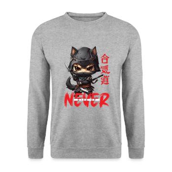 Ninja Cat N’abandonne jamais - Sweat-shirt Unisexe - gris chiné - Devant - Alina (178cm) & Michal (187cm)