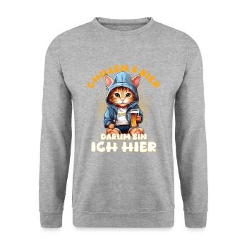 Chilling and beer cat - Unisex Sweatshirt - salt & pepper - Front - Alina (178cm) & Michal (187cm)