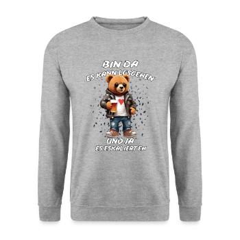 Cool Bear Beer Party - Unisex Sweatshirt - salt & pepper - Front - Alina (178cm) & Michal (187cm)