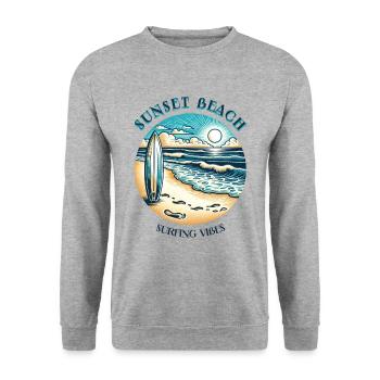 Sunset Beach Surfing Vibes - Unisex Sweatshirt - salt & pepper - Front - Alina (178cm) & Michal (187cm)