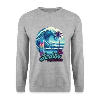 Surfing Paradise - Unisex Pullover - Weißgrau meliert - Vorne - Alina (178cm) & Michal (187cm)