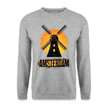 Amsterdam Pays-Bas Nederland Holland Windmühle - Sweat-shirt Unisexe - gris chiné - Devant - Alina (178cm) & Michal (187cm)