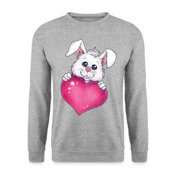 Niedlicher Hase Herz Liebe Geschenk Valentinstag - Unisex Pullover - Weißgrau meliert - Vorne - Alina (178cm) & Michal (187cm)