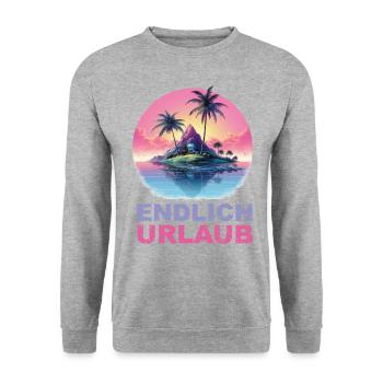 Endlich Urlaub - dunkel - Unisex Pullover - Weißgrau meliert - Vorne - Alina (178cm) & Michal (187cm)