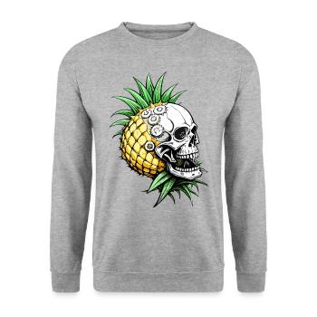 Pineapple Skull // Skull Pineapple Fruit FS0064 - Unisex Sweatshirt - salt & pepper - Front - Alina (178cm) & Michal (187cm)