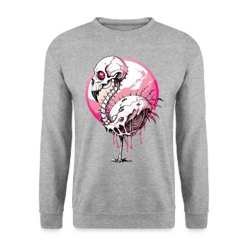 Flamant rose crâne // Totenkopf Flamingo FS0069 - Sweat-shirt Unisexe - gris chiné - Devant - Alina (178cm) & Michal (187cm)