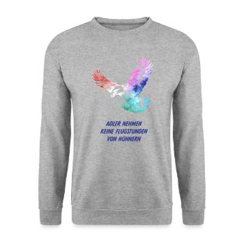 Adler nehmen keine Flugstunden von Hühnern Humor - Unisex Pullover - Weißgrau meliert - Vorne - Alina (178cm) & Michal (187cm)