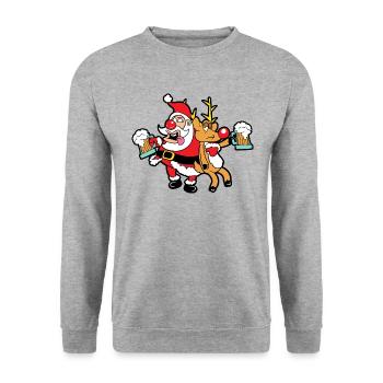 Lustiges Rentier Weihnachten Christmas Xmas - Unisex Pullover - Weißgrau meliert - Vorne - Alina (178cm) & Michal (187cm)
