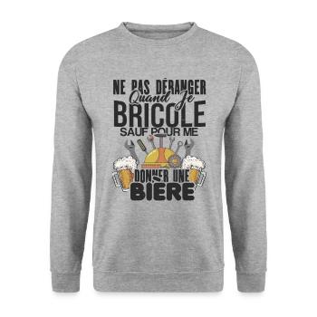 Ne pas déranger quand je bricole - Sweat-shirt Unisexe - gris chiné - Devant - Alina (178cm) & Michal (187cm)