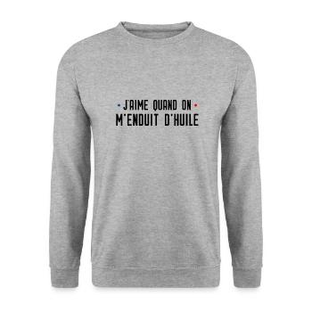 J'aime quand on m'enduit d'huile. cinéma - Sweat-shirt Unisexe - gris chiné - Devant - Alina (178cm) & Michal (187cm)