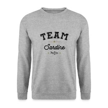 TEAM Sardine ! Mangeurs de sardines - Sweat-shirt Unisexe - gris chiné - Devant - Alina (178cm) & Michal (187cm)