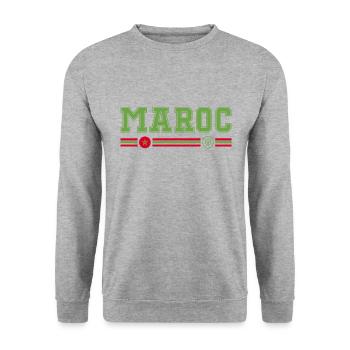 MAROKKO Flagge und Emblem von Marokko. Anhängerschaft - Unisex Pullover - Weißgrau meliert - Vorne - Alina (178cm) & Michal (187cm)