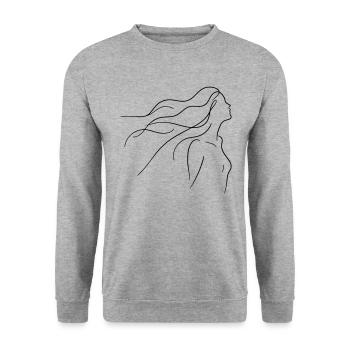 Elegant Breeze: Minimalist Girl Silhouette Tee - Unisex Pullover - Weißgrau meliert - Vorne - Alina (178cm) & Michal (187cm)