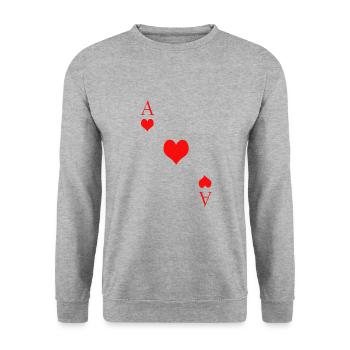 Spielkarte Herz Ass Fasching Karneval Paare Gruppe - Unisex Pullover - Weißgrau meliert - Vorne - Alina (178cm) & Michal (187cm)