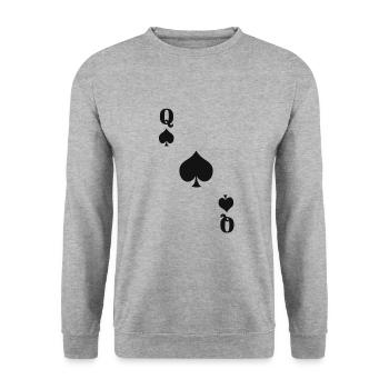 Spielkarte Pik Dame Karneval Fasching Spade Königi - Unisex Pullover - Weißgrau meliert - Vorne - Alina (178cm) & Michal (187cm)