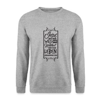 Jesus, Weg, Wahrheit, Leben - Unisex Pullover - Weißgrau meliert - Vorne - Alina (178cm) & Michal (187cm)