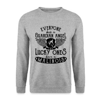Belgian Malinois Schäferhund Geschenkidee - Unisex Pullover - Weißgrau meliert - Vorne - Alina (178cm) & Michal (187cm)
